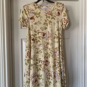 Floral Short Sleeve A-Line Dress - Cream with Pink & Green Floral